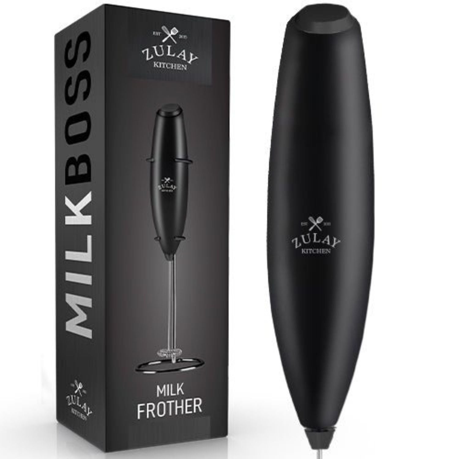 Zulay Kitchen Milk Boss Milk Frother with Stand Black - Black