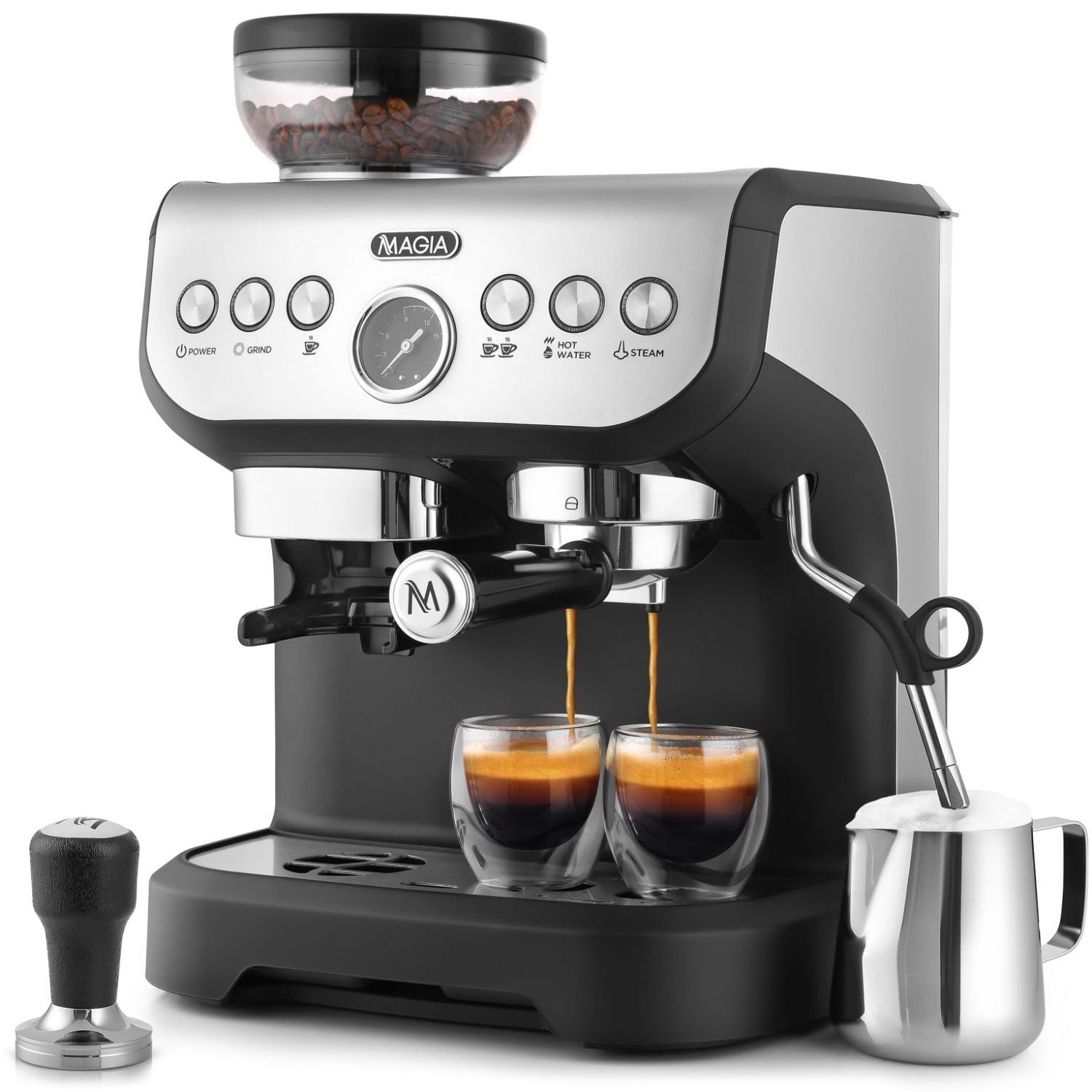 Zulay Kitchen Magia Manual Espresso Machine with Grinder and Milk Frother  Latte Cappuccino Machine