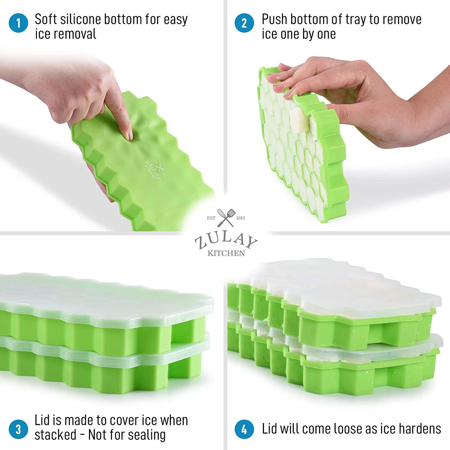 Premium Ice Cube Trays, Silicone Ice Cube Molds With Sealing Lid