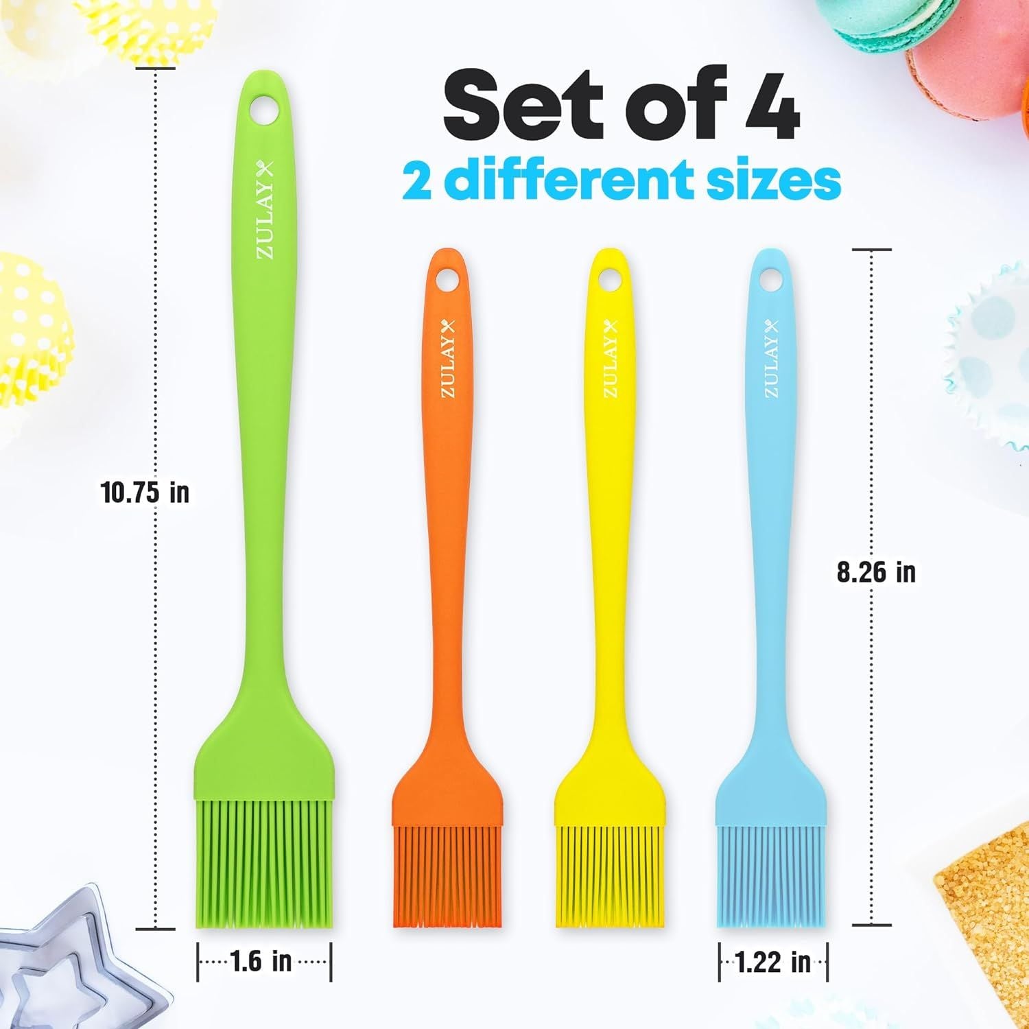 Zulay Kitchen (Set of 4) Heat Resistant Silicone Basting Brush with Soft Flexible Bristles