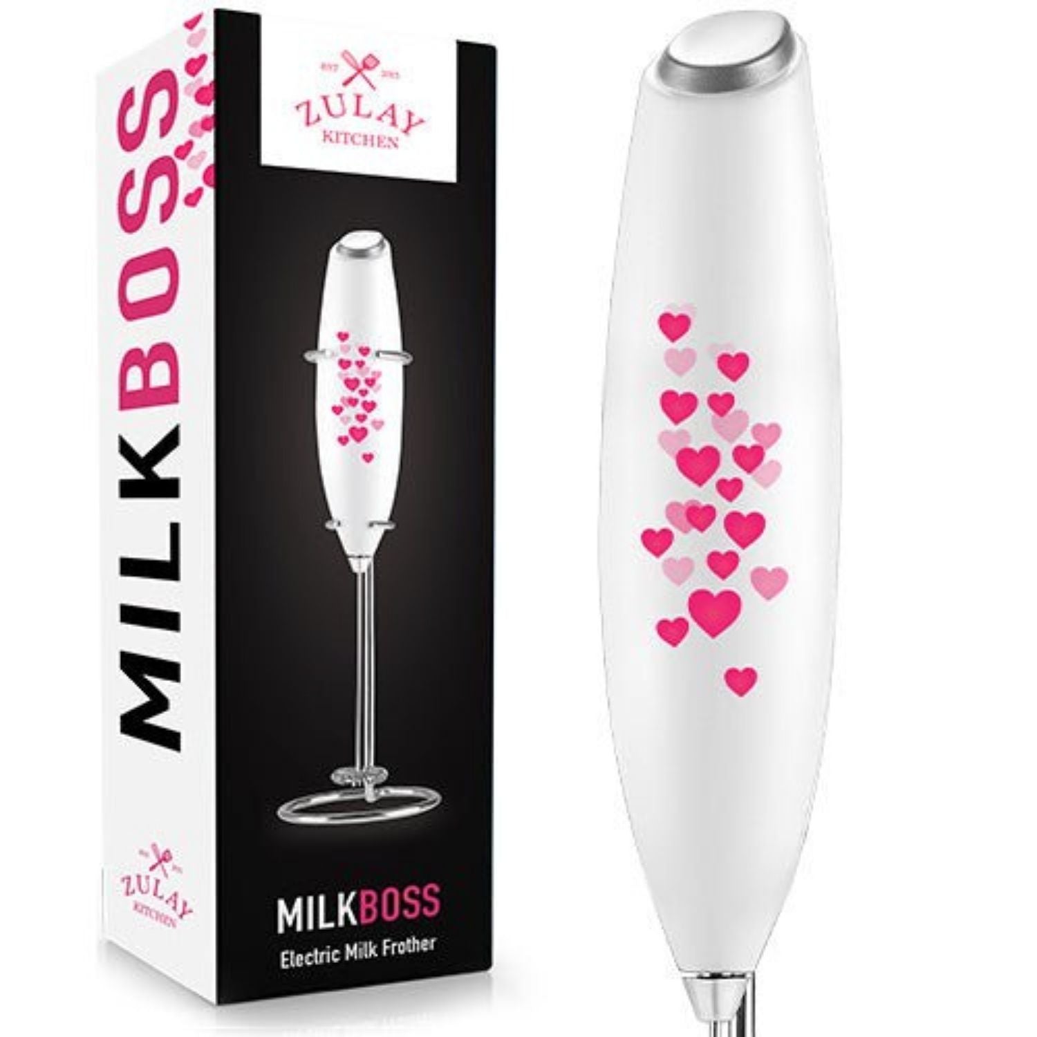 Zulay Kitchen MILK BOSS Milk Frother With Stand - Exec White with