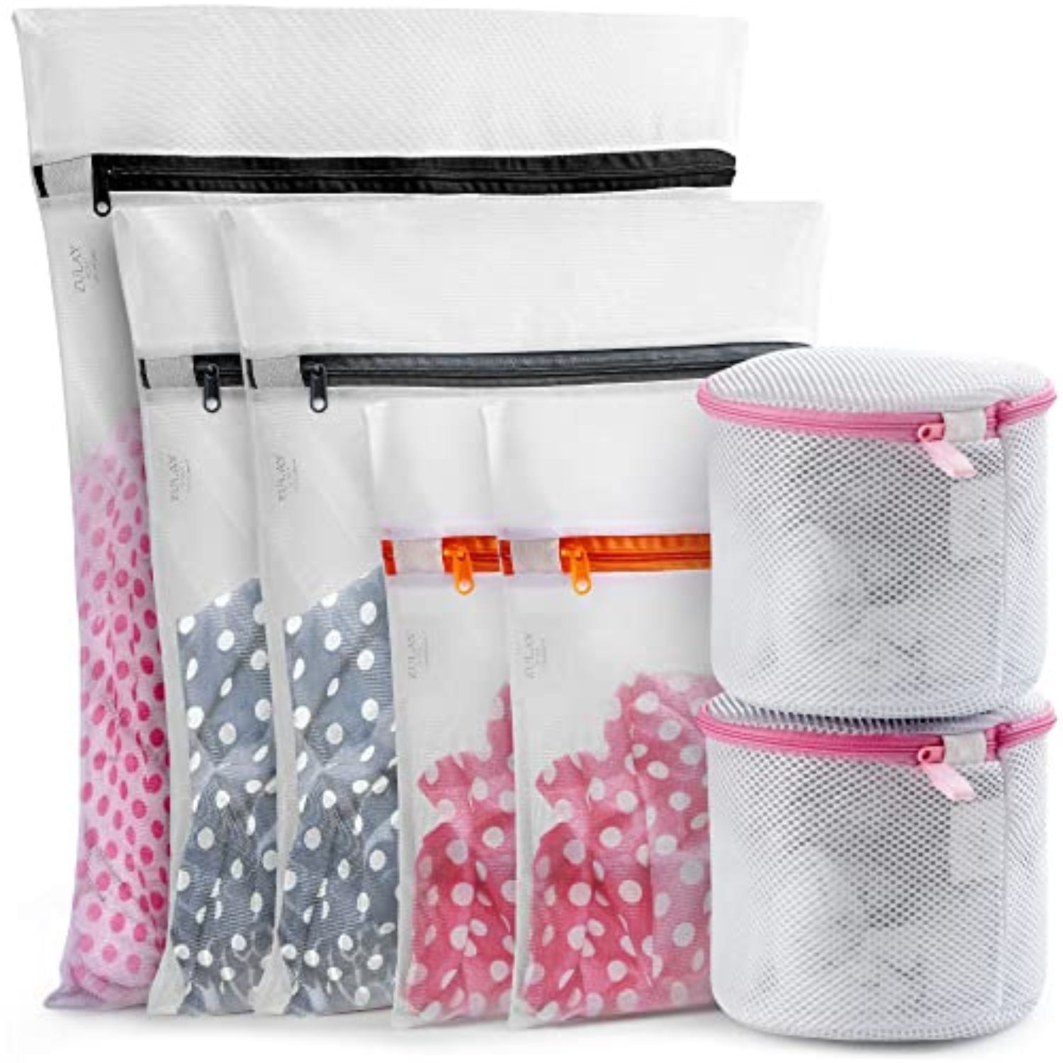 InsideSmarts Premium Mesh Laundry Bags Set of 4: Large (1 Black - 1 White),  and Medium (2 White) - Elastic Gard & Rust-Proof Zipper Bags - Durable