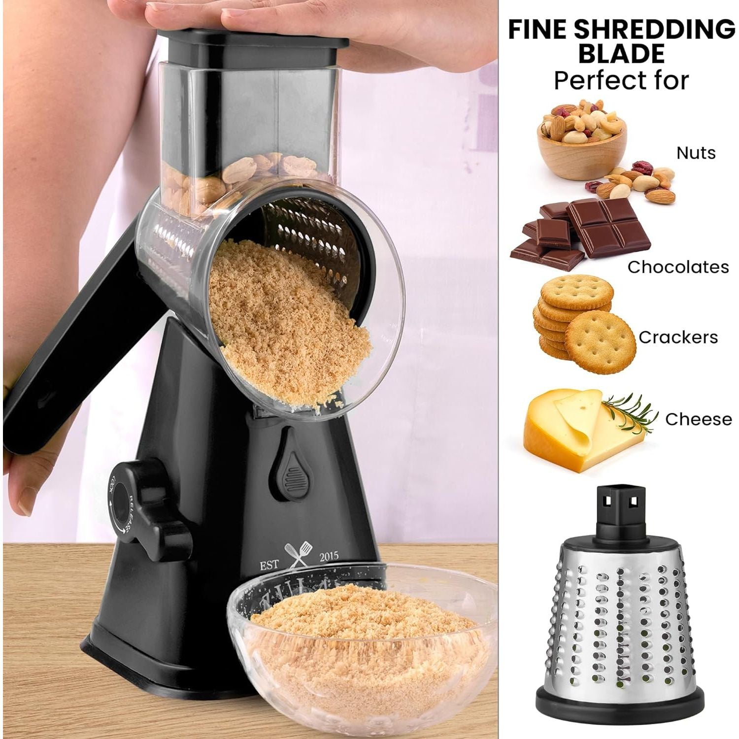 Zulay Kitchen Manual Rotary Cheese Grater with Handle - Round