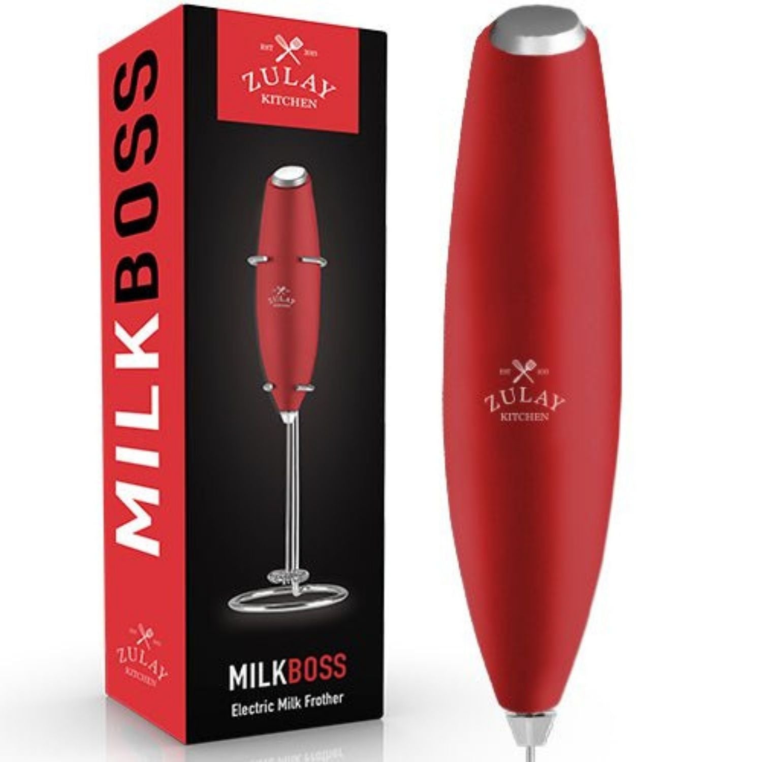Zulay Kitchen: Milk Frother with Holster Stand (Red Color