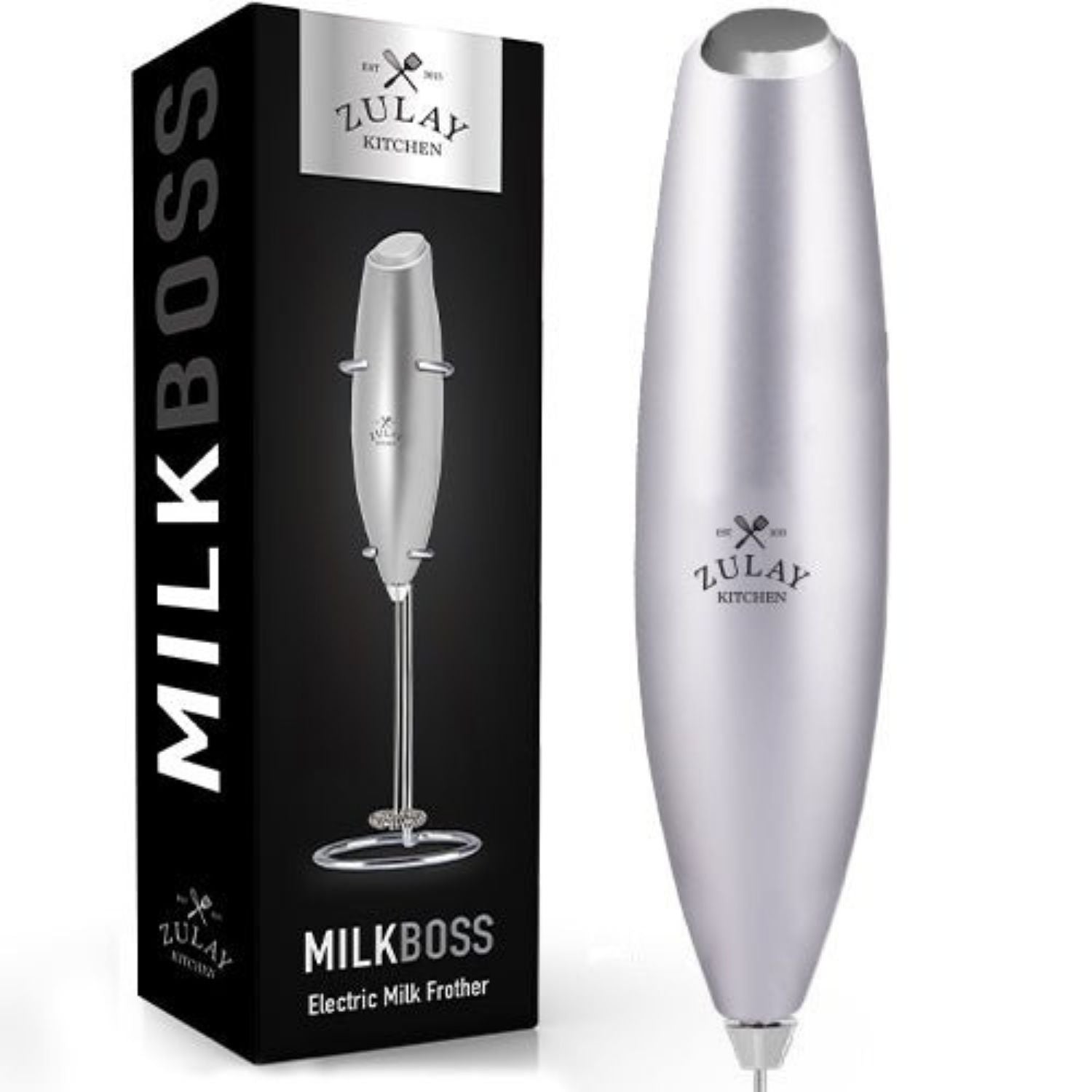 SIMPLETASTE Milk Frother Handheld Battery Operated Electric Silver/Black
