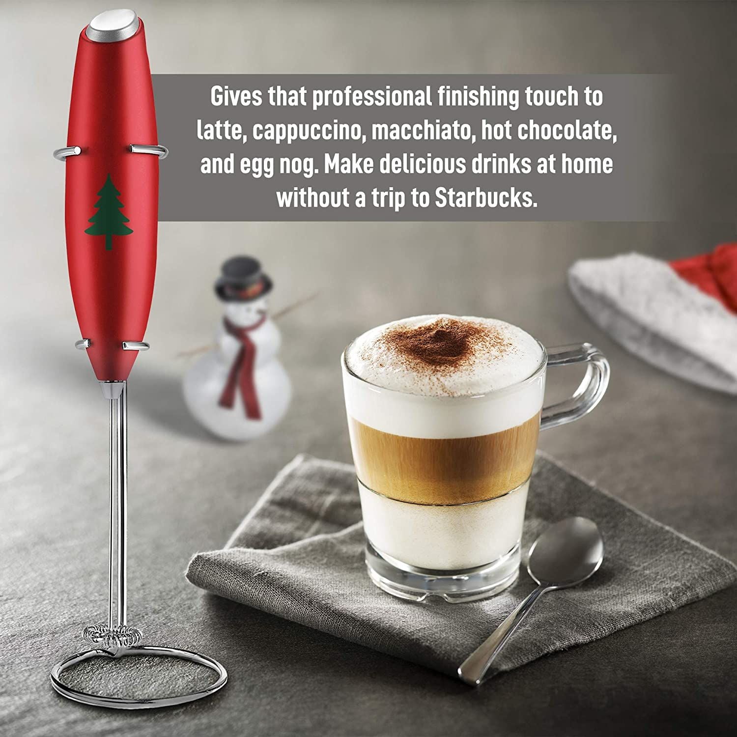 Electric Milk Frother HandHeld Frother with Stand Coffee Mixer