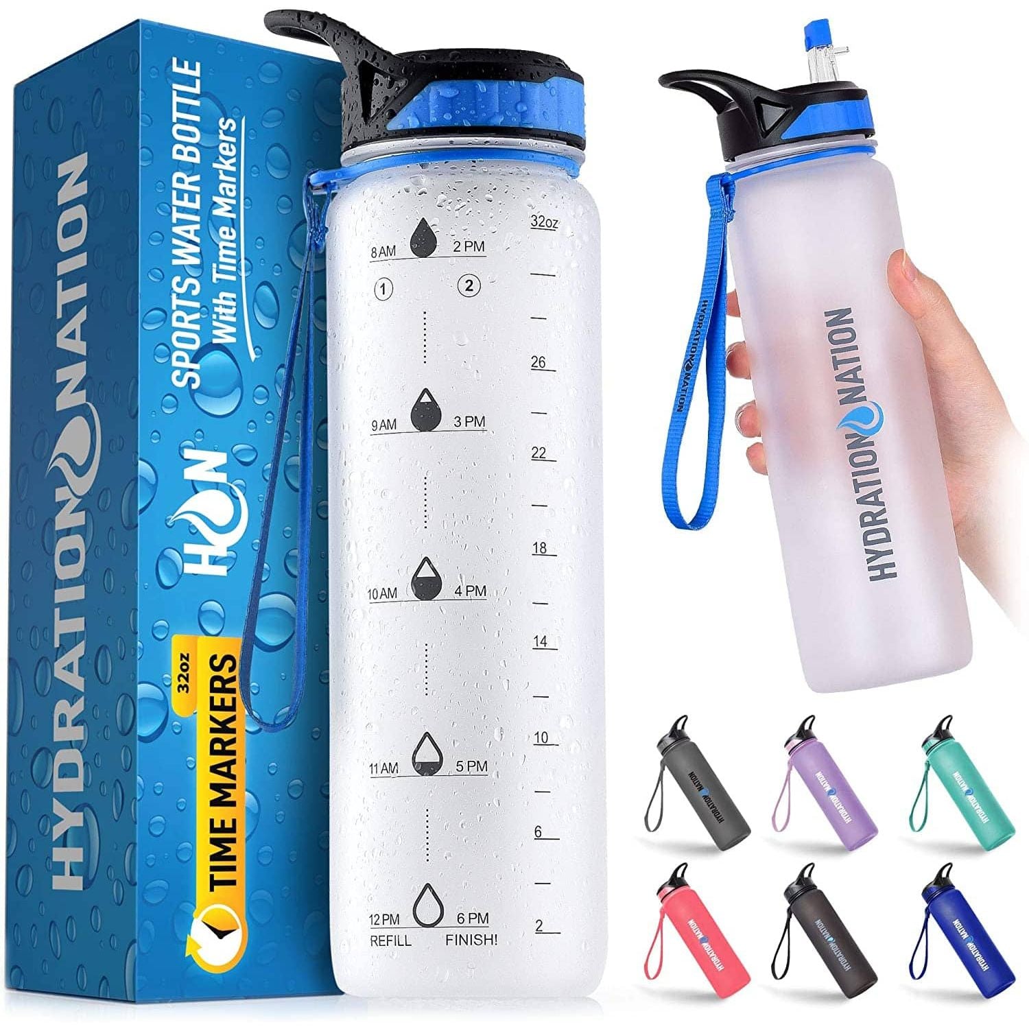 Zulay Hydration Nation Water Bottle with Time Marker 32 oz in Black
