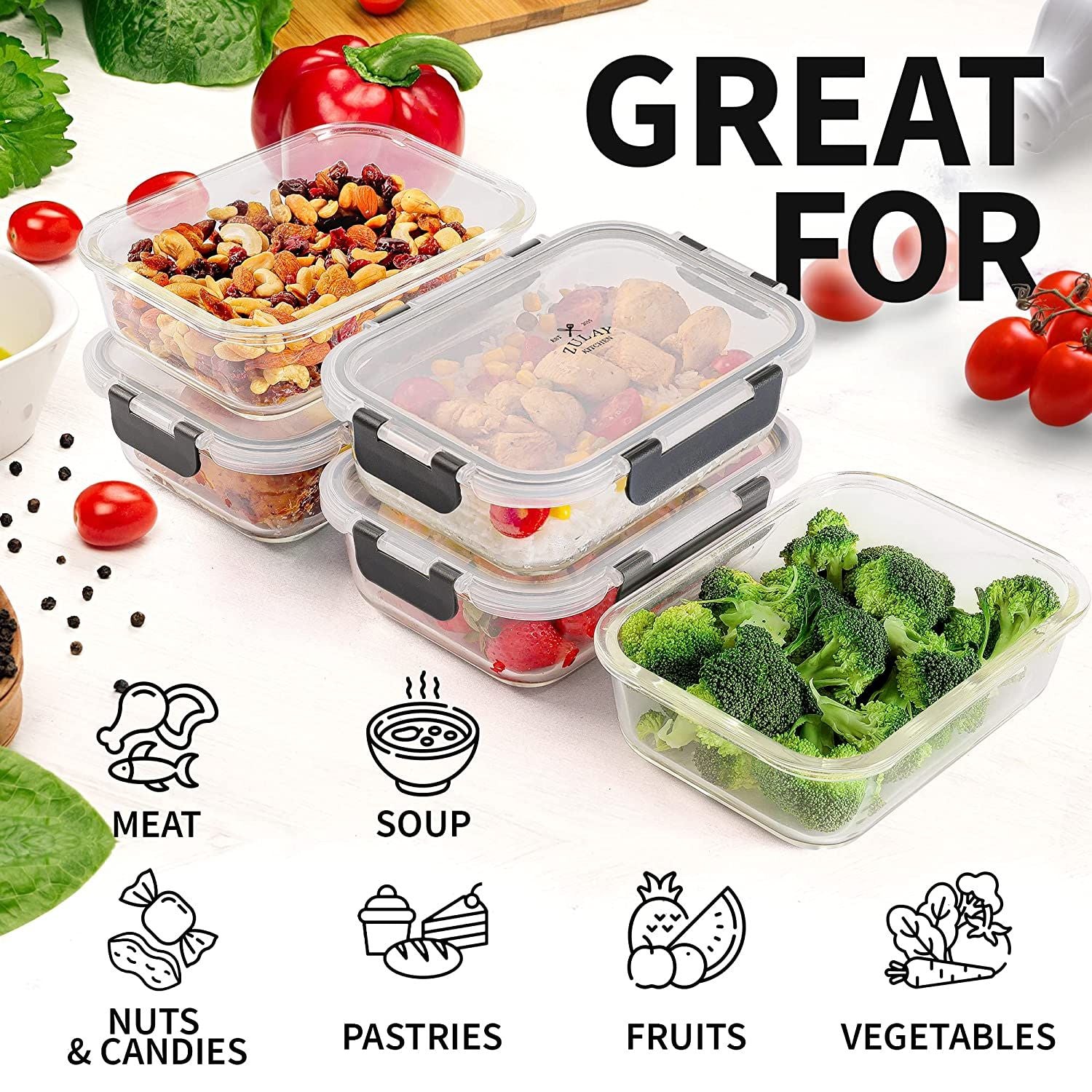 MealPrep [3-Pack] Glass Containers Glass - Glass Food Storage Containers -  Glass Storage Containers with Lids - Glass Lunch Containers Food Container  - Glass Fo…