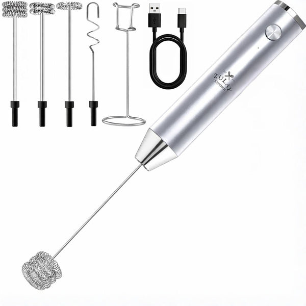 LUX™ Handheld Milk Frother – Rechargeable, 4 Whisks (Silver) by Zulay Kitchen