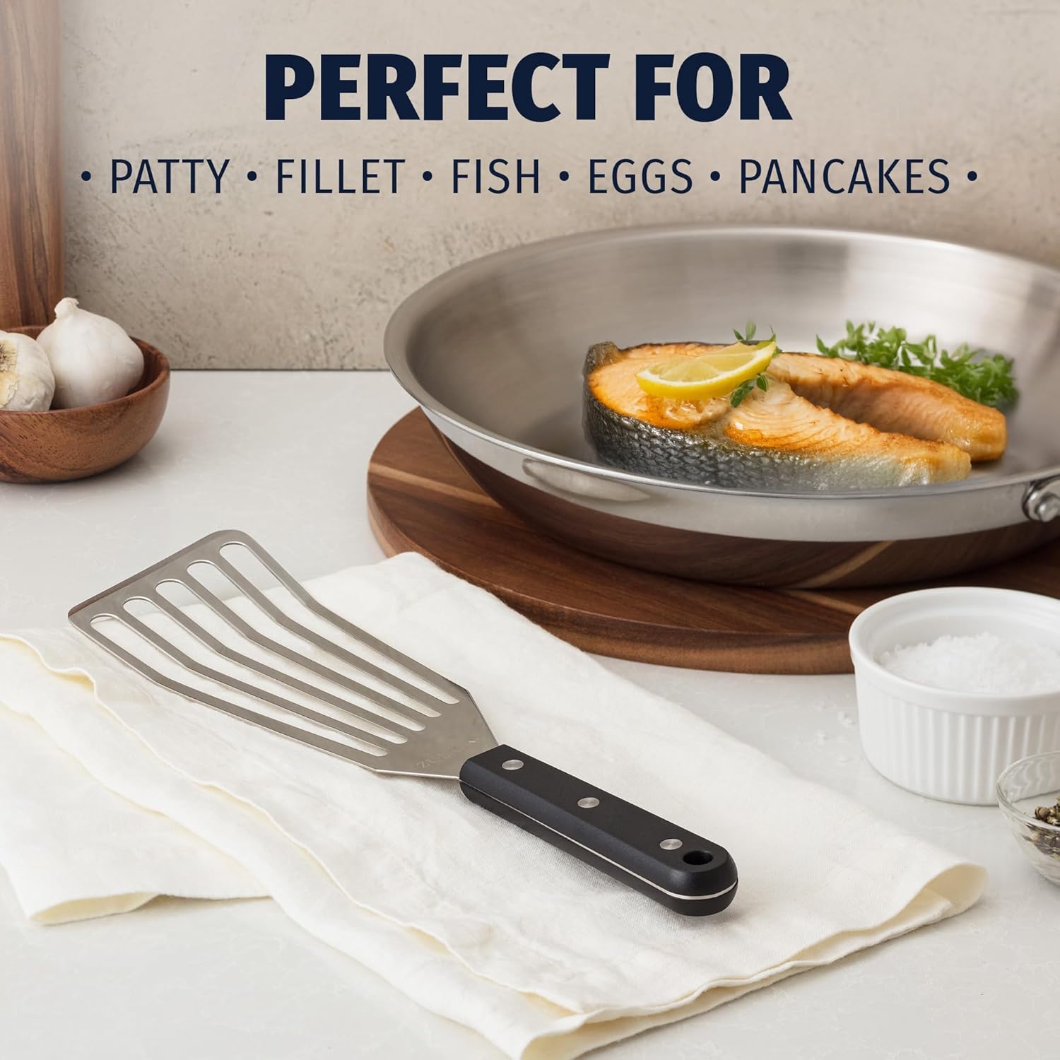 Zulay Kitchen Stainless Steel Fish Turner Spatula - Thumbnail 5