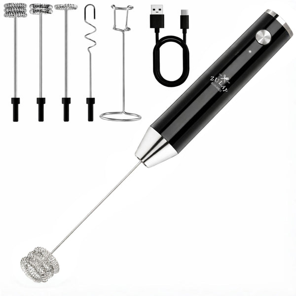 LUX™ Handheld Milk Frother – Rechargeable, 4 Whisks (Black) by Zulay Kitchen