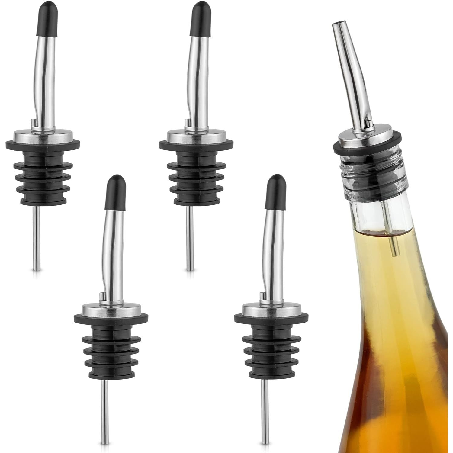 Stainless Steel Liquor Pourers with Rubber Dust Caps