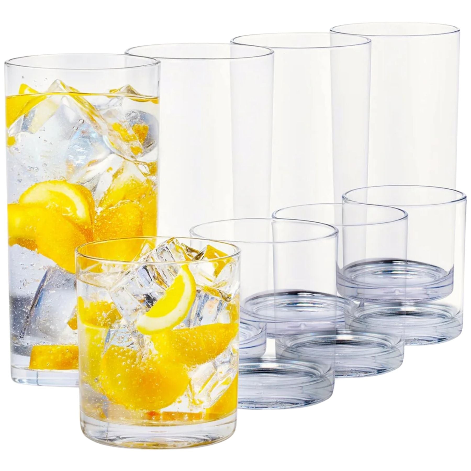 Acrylic Glasses Drinkware Set of 8 - (12 & 16 oz) - Clear by Zulay Kitchen
