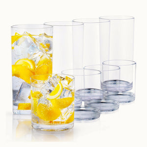 Acrylic Glasses Drinkware Set of 8 - (12 & 16 oz) - Clear by Zulay Kitchen