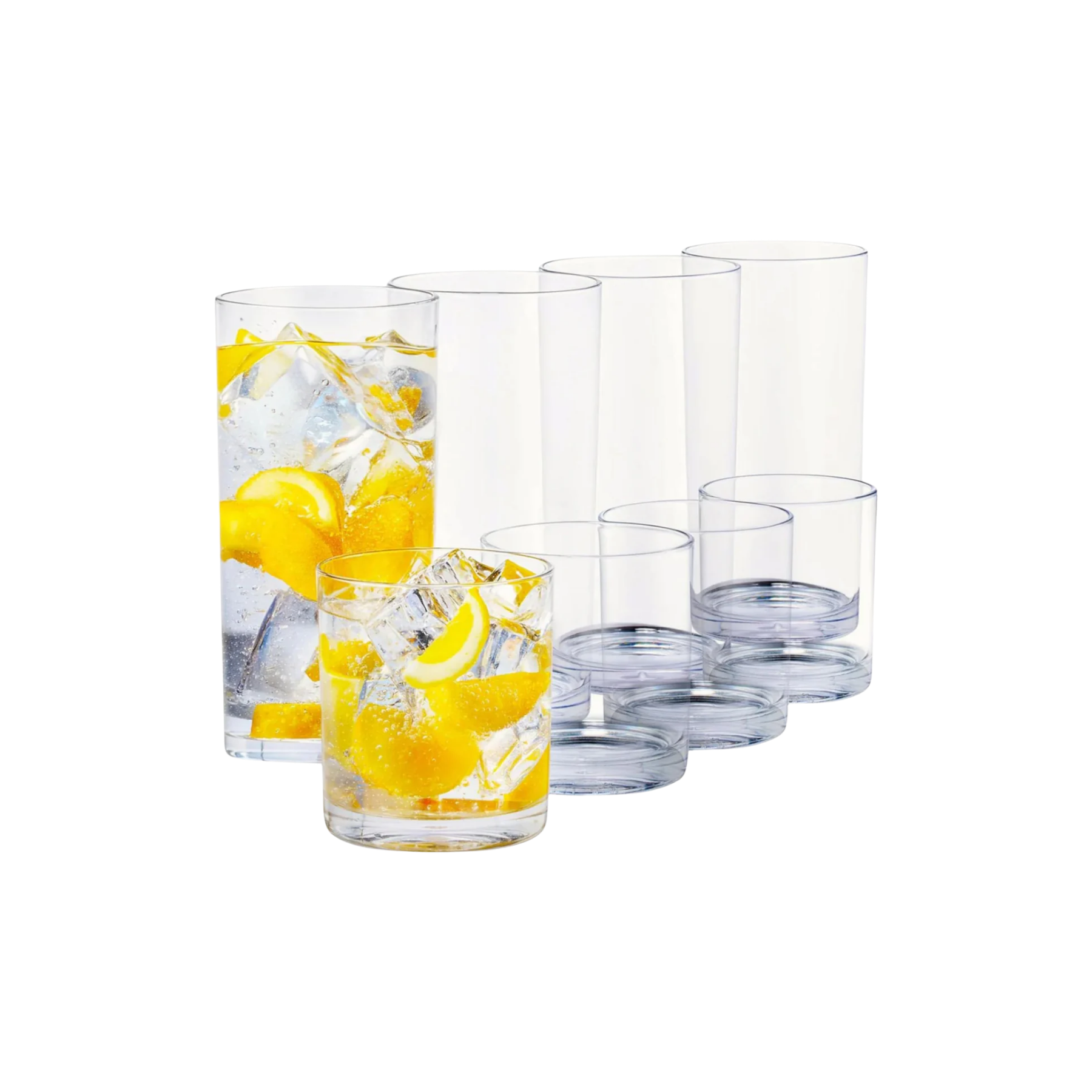 Acrylic Glasses Drinkware Set of 8 - (12 & 16 oz) - Clear by Zulay Kitchen