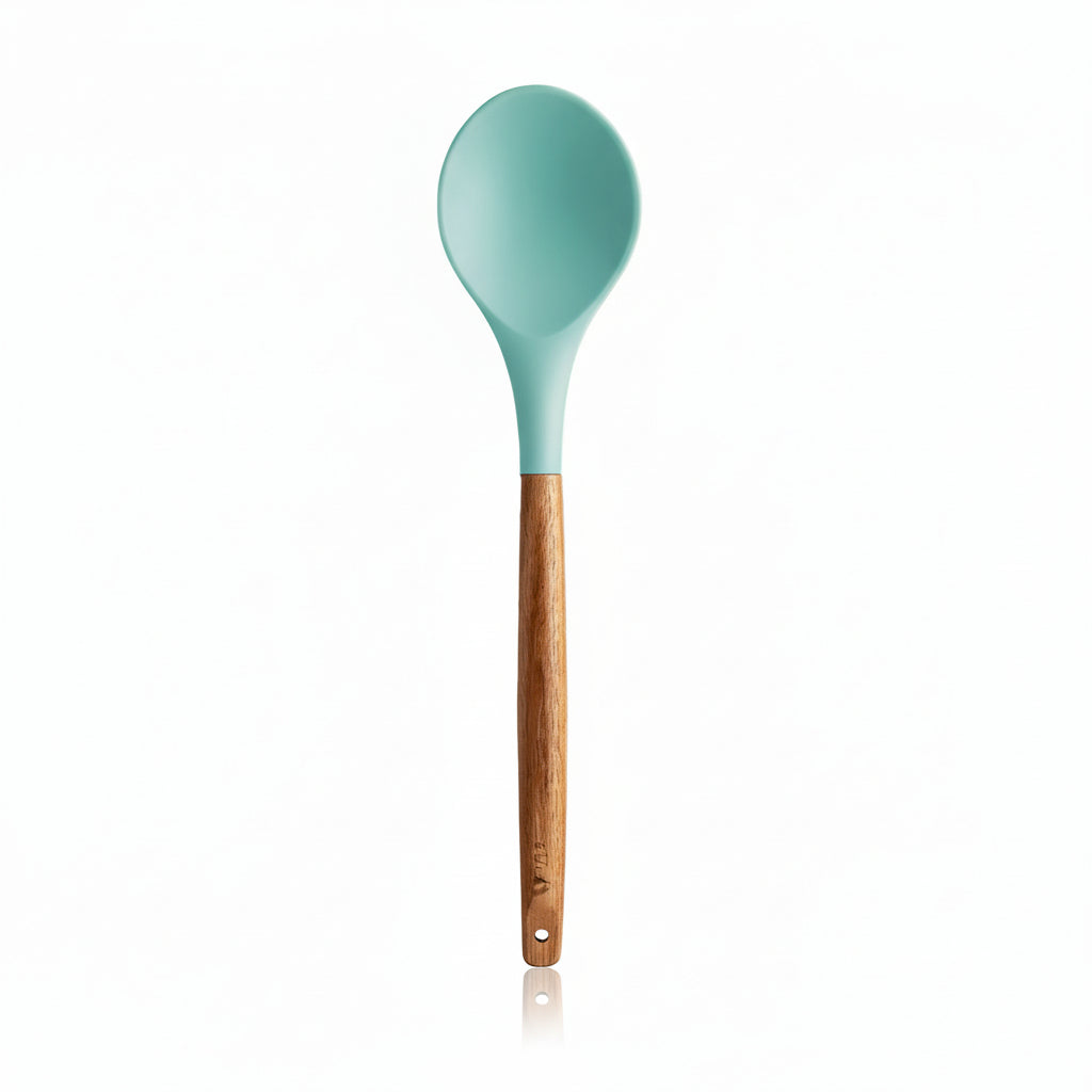 Aqua Serving Spoon Silicone-Utensils-Set-5-Piece-with-Acacia-Wood-Handles-Zulay_Kitchen