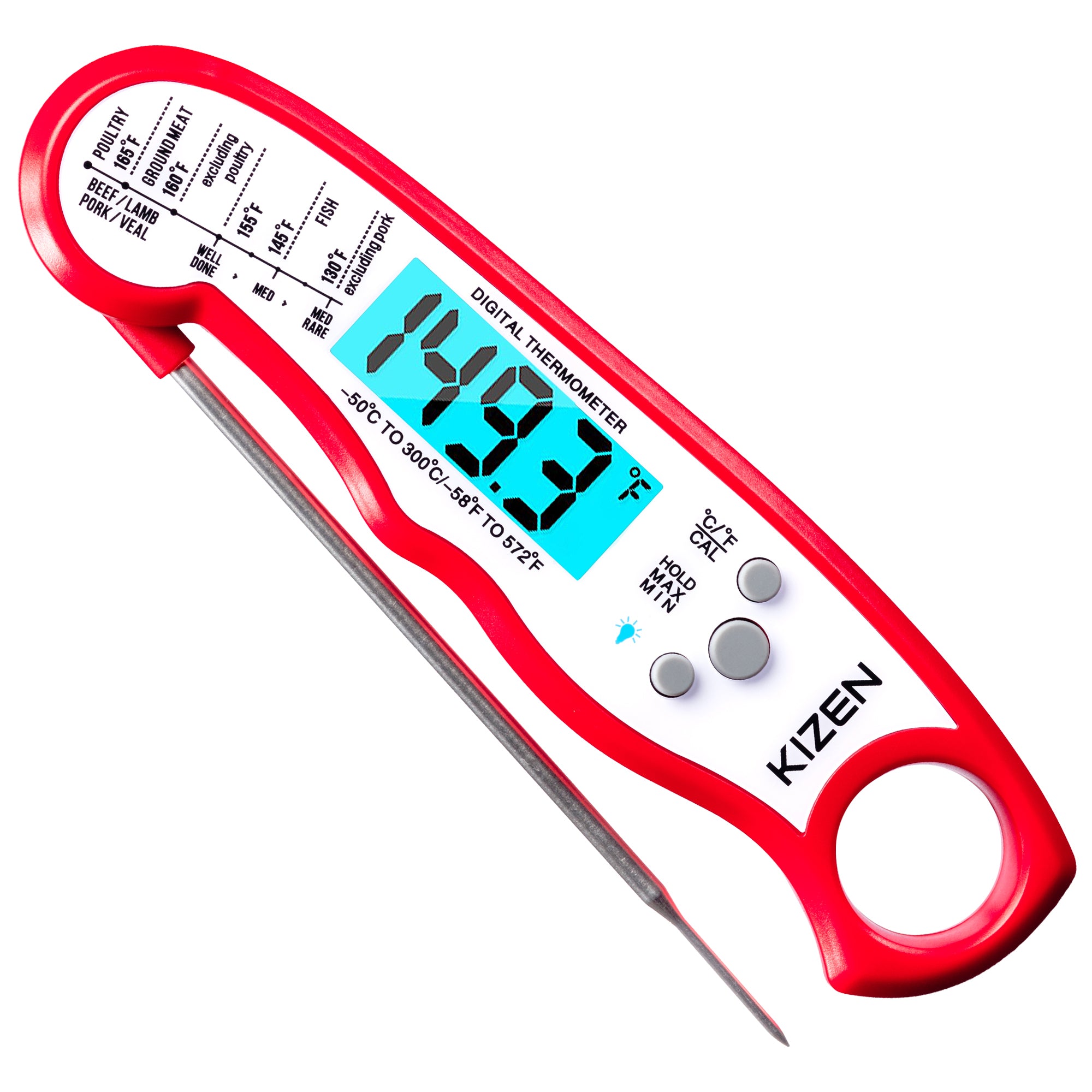 Kizen Digital Meat Thermometer- Red & White