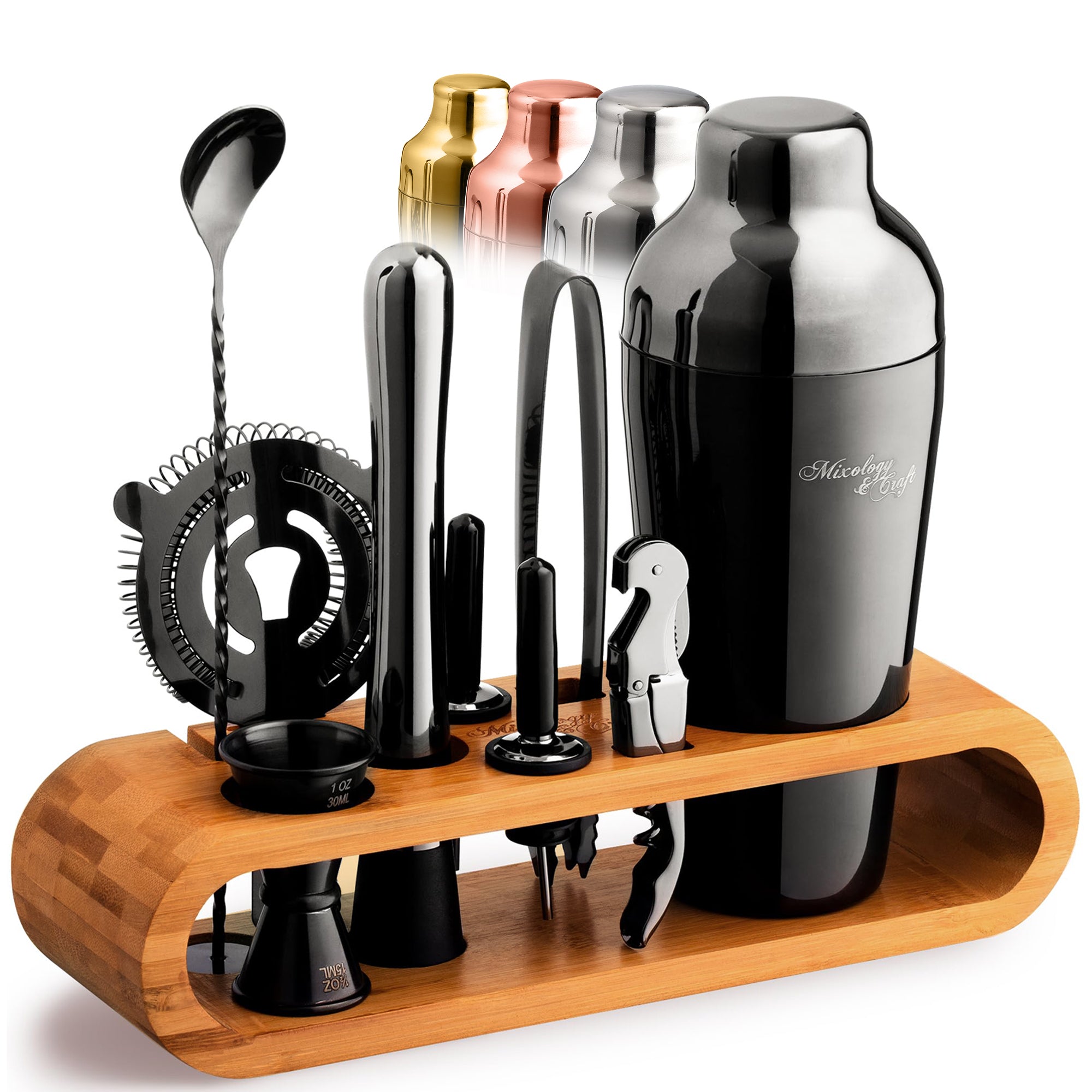 10-Piece Bartender Kit with Oval Bamboo Stand – Gun Metal