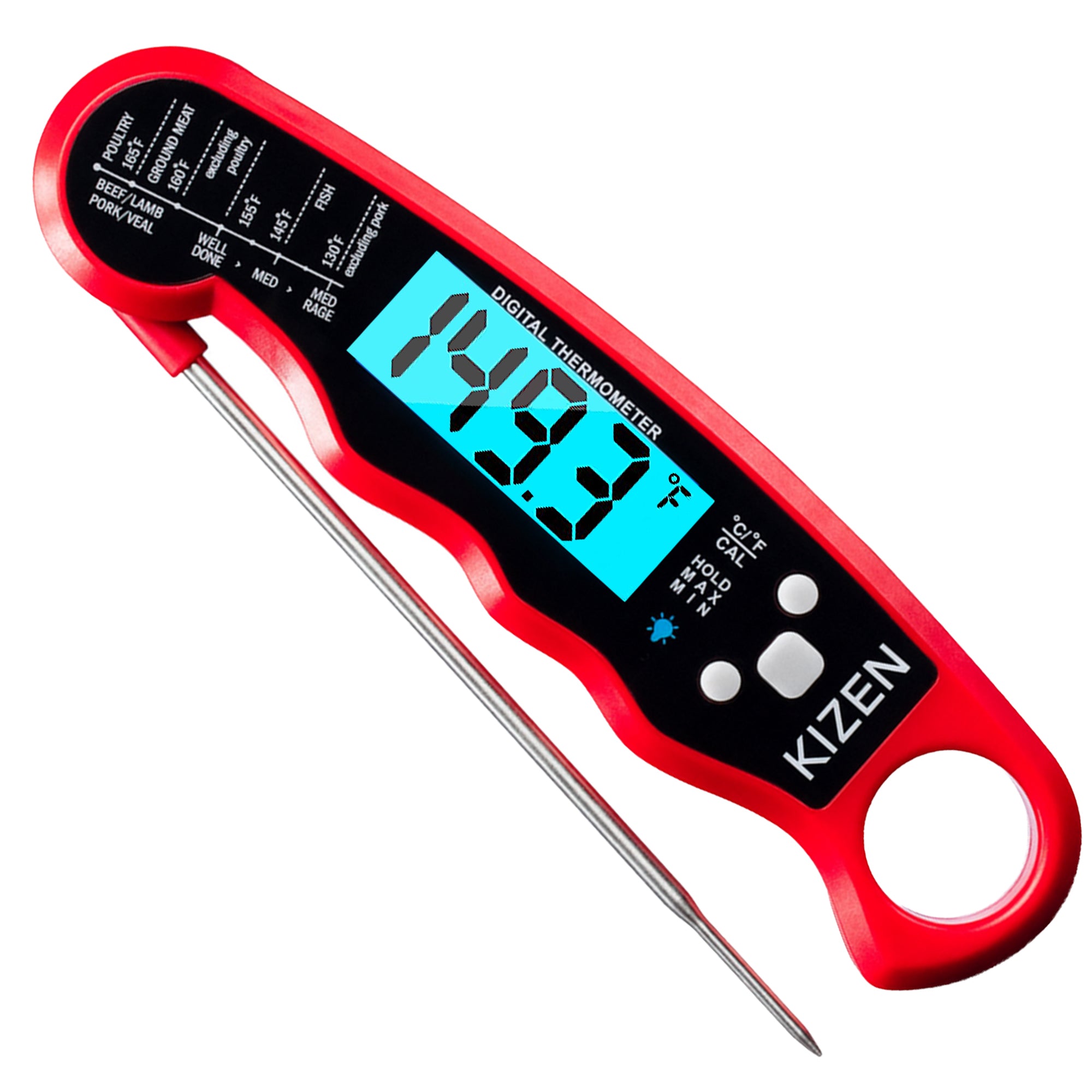 Kizen Digital Meat Thermometer - Black & Red