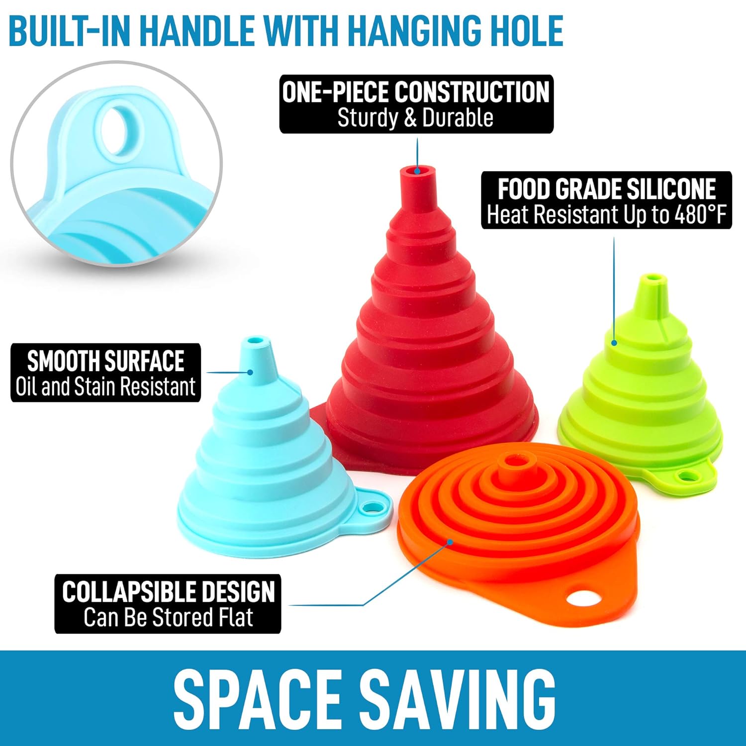 Space-Saving Collapsible Kitchen Funnels in Multiple Sizes by Zulay Kitchen