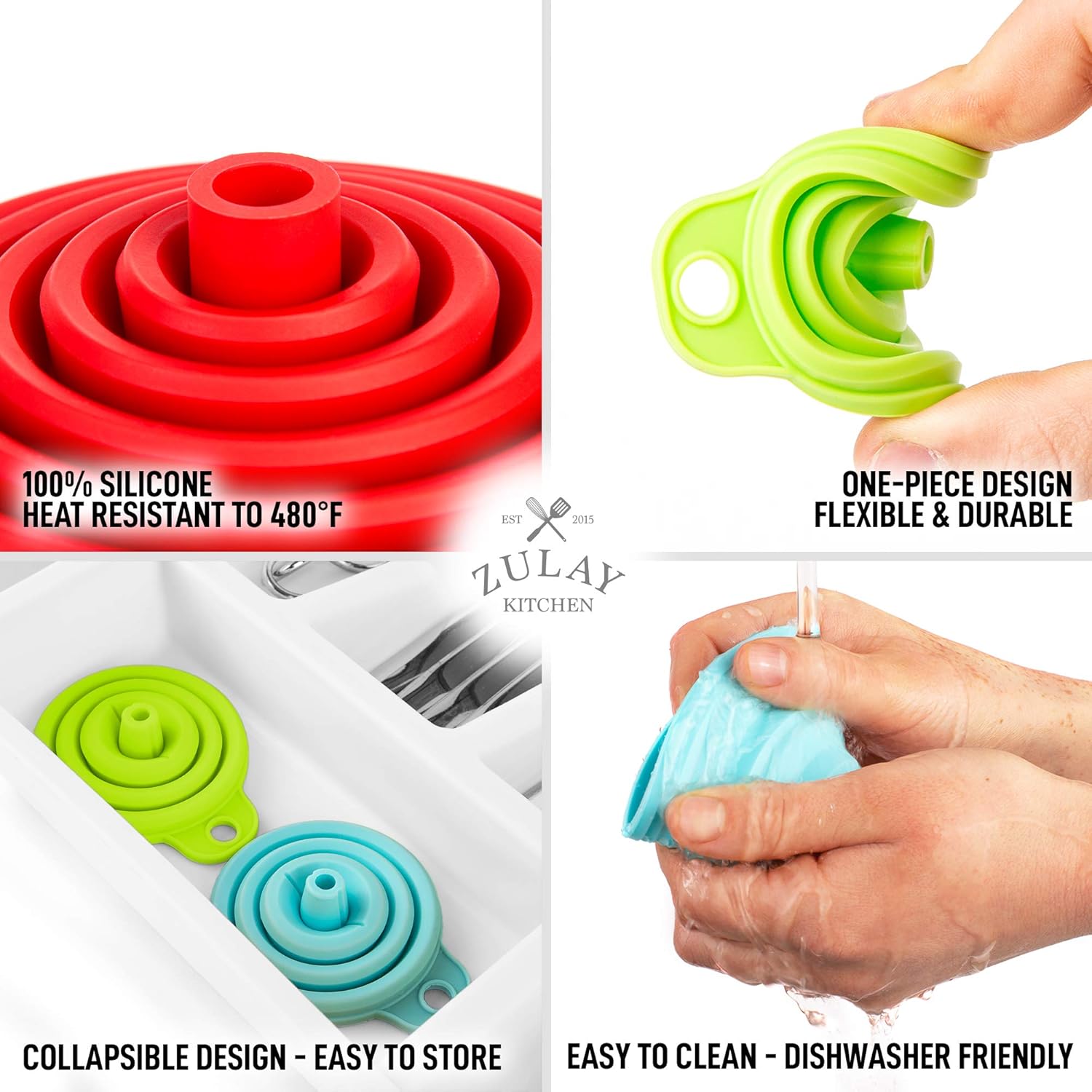 Zulay Kitchen Collapsible Funnels, Easy to Clean and Store