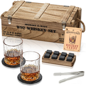 15-Piece Whiskey Gift Set with Crystal Glasses and Granite Stones
