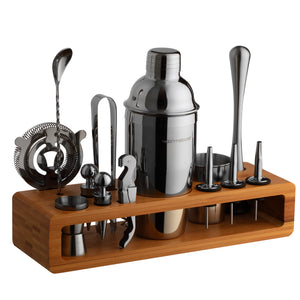 23-Piece Cocktail Shaker Set with Stand - Black Finish