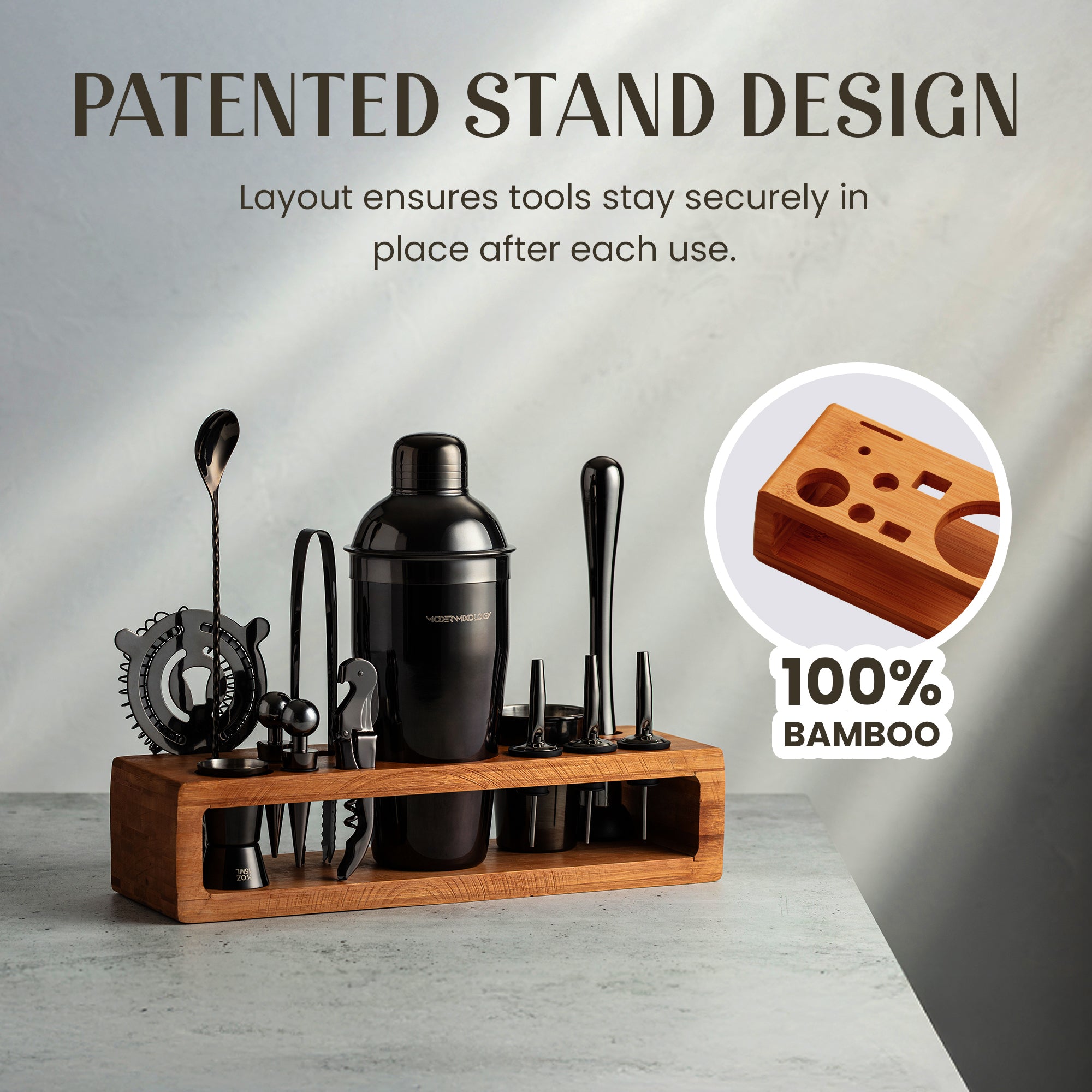 Stylish Bartender Kit with Elegant Wood Stand