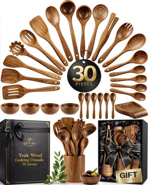 Teak Wood Utensils Set- 30pcs by Zulay Kitchen