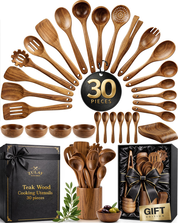 Teak Wood Utensils Set- 30pcs by Zulay Kitchen
