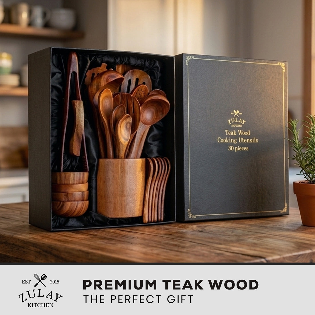 Teak Wood Utensils Set-30pcs by Zulay Kitchen