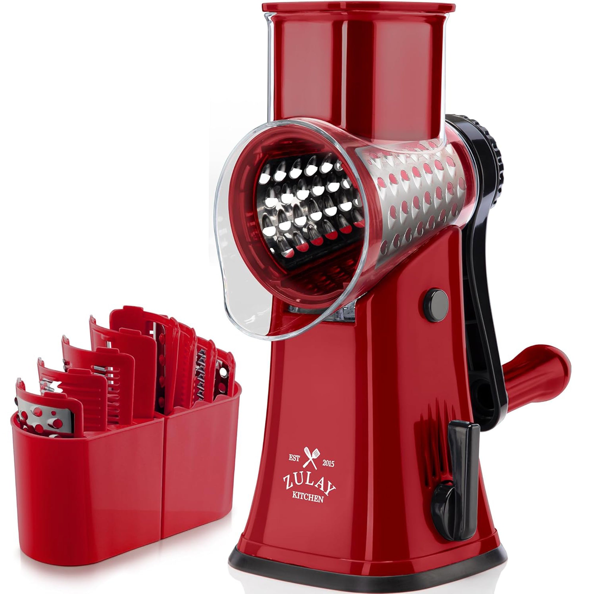 Rotary Cheese Grater with 5 Interchangeable Blades - Maroon by Zulay Kitchen