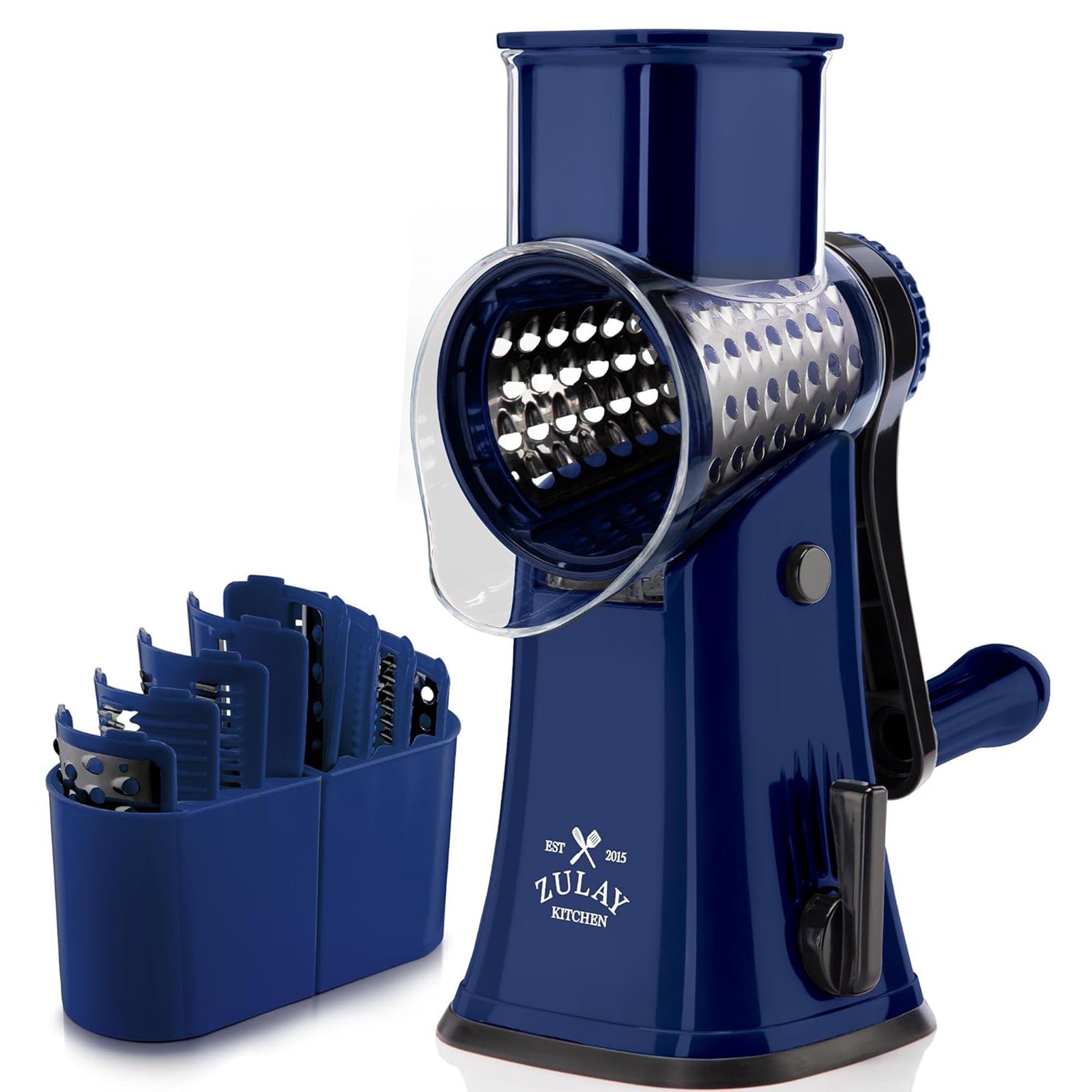 Rotary Cheese Grater with 5 Interchangeable Blades - Sapphire by Zulay Kitchen