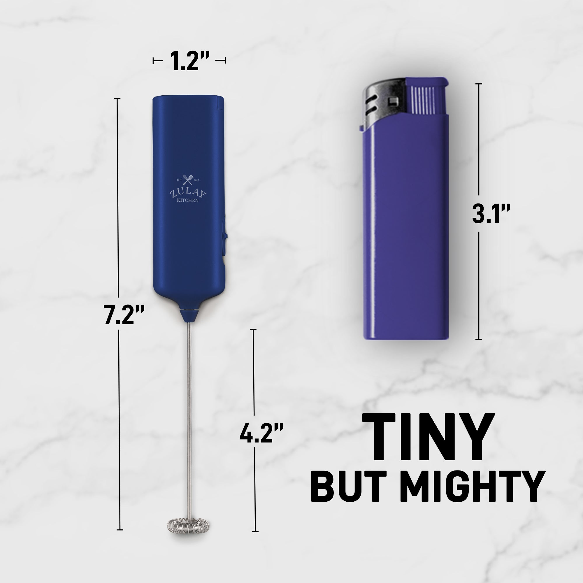 Two blue handheld devices with measurements and 'Bulb' branding on a white background.