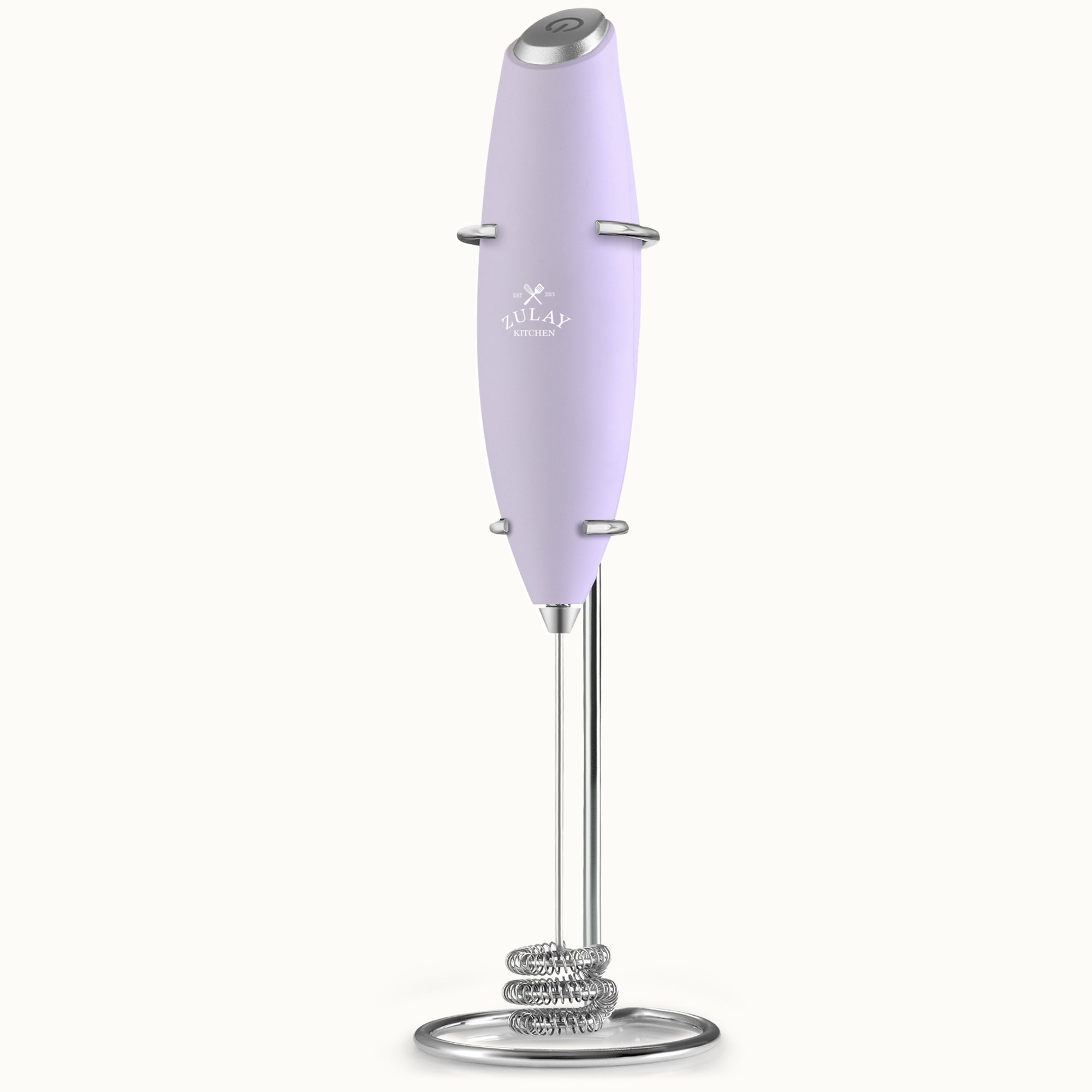 Tornado Triple Whisk Milk Frother with Stand & 4 Batteries - Lilac by Zulay Kitchen
