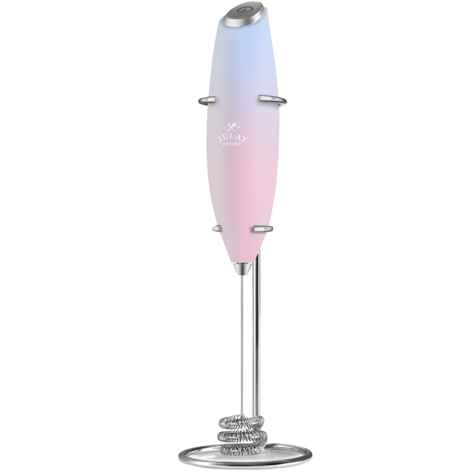 Tornado Triple Whisk Milk Frother with Stand & 4 Batteries - Lavender Blush by Zulay Kitchen
