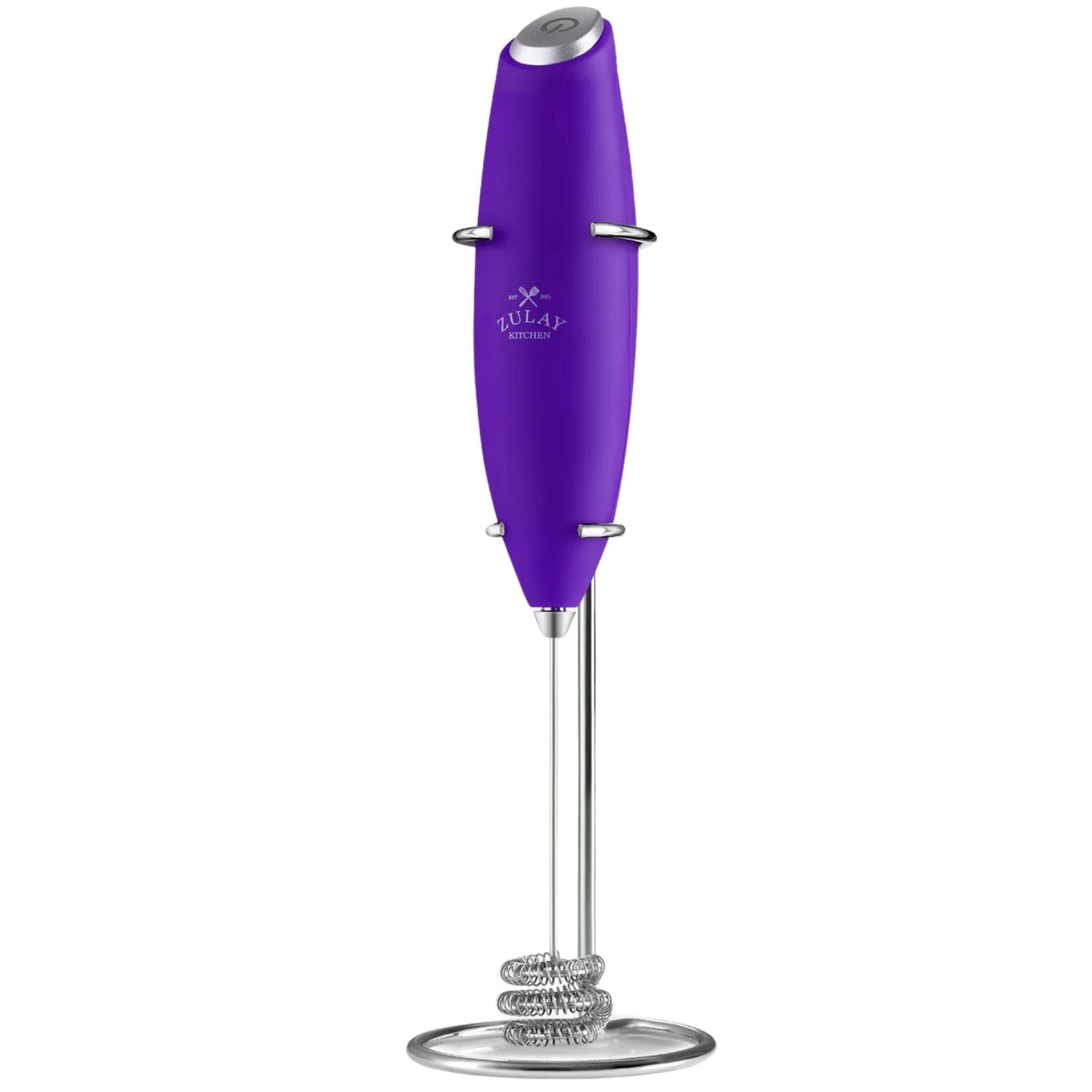 Tornado Triple Whisk Milk Frother with Stand & 4 Batteries - Purple by Zulay Kitchen