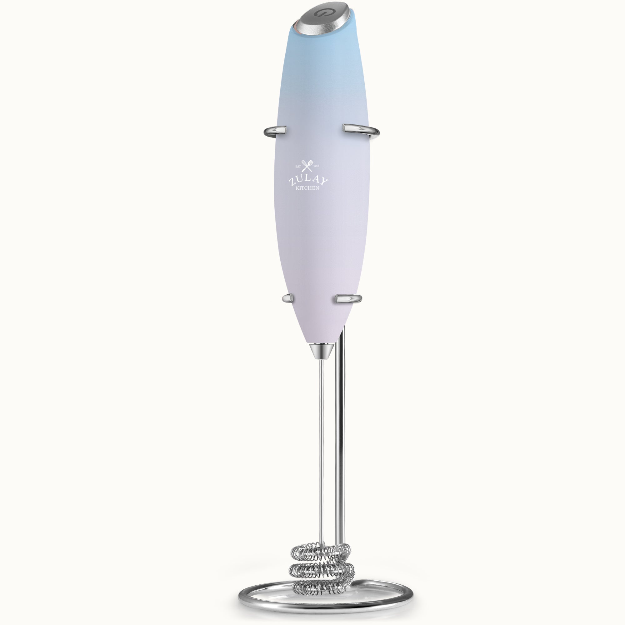 Tornado Triple Whisk Milk Frother with Stand & 4 Batteries - Cloud by Zulay Kitchen