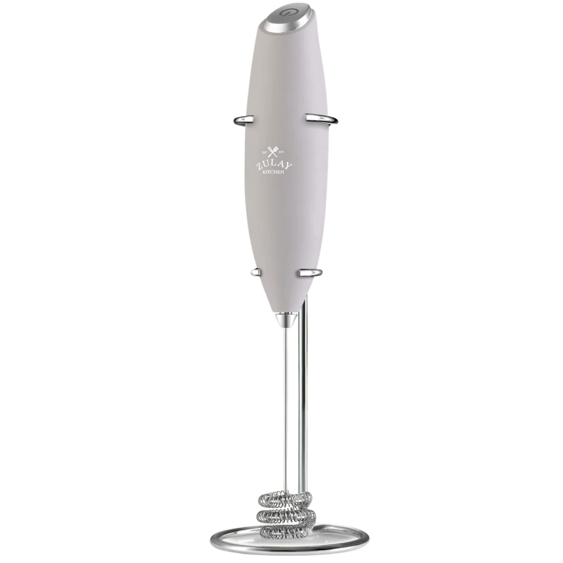 Tornado Triple Whisk Milk Frother with Stand & 4 Batteries - Gray by Zulay Kitchen