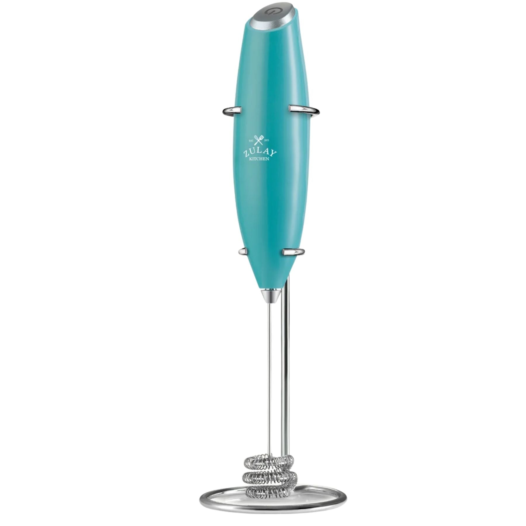 Tornado Triple Whisk Milk Frother with Stand & 4 Batteries - Caribbean Aqua by Zulay Kitchen