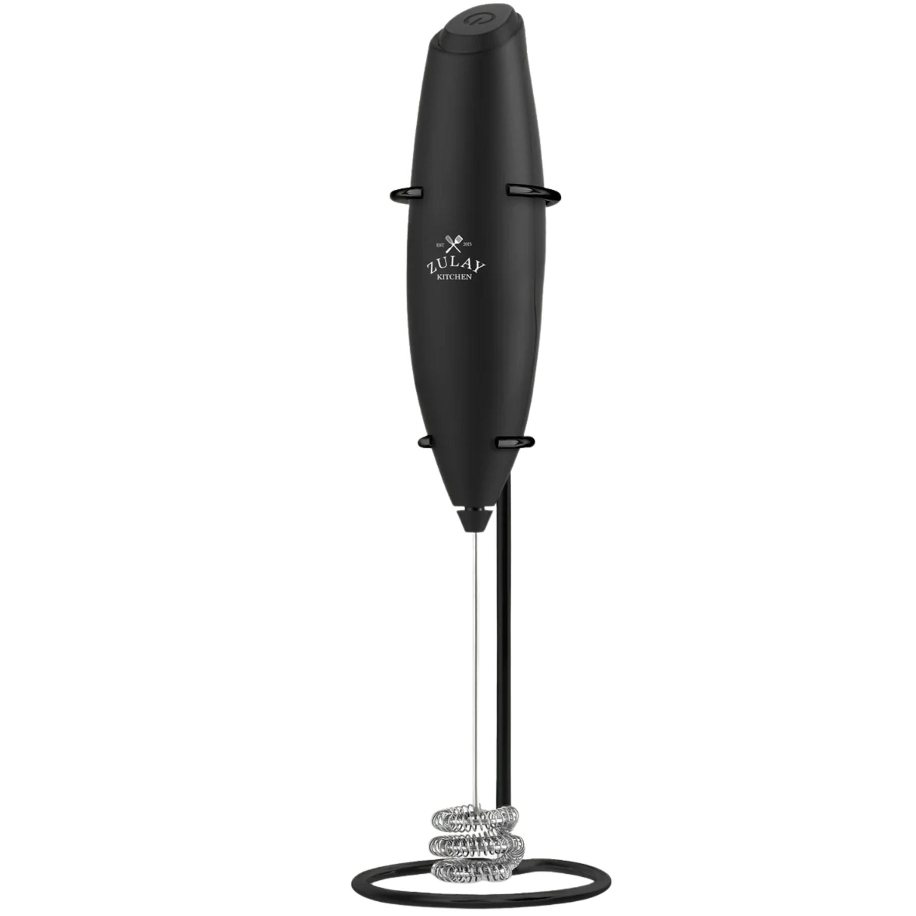 Tornado Triple Whisk Milk Frother with Black Stand & 4 Batteries - Carbon Black by Zulay Kitchen