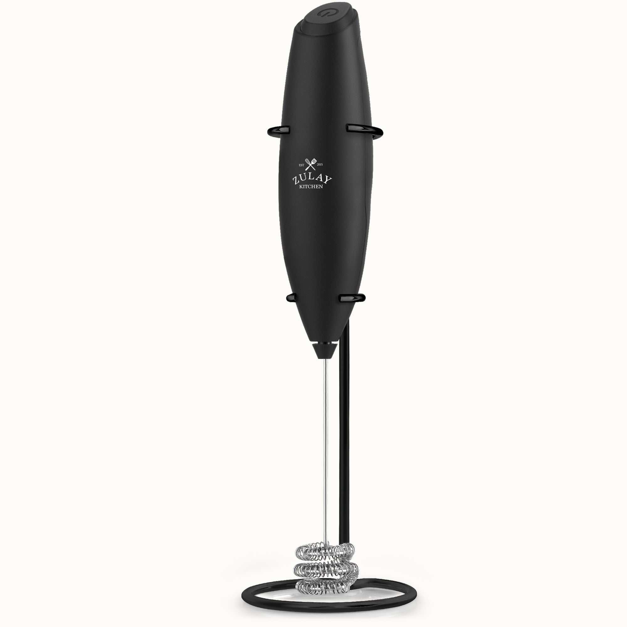 Tornado Triple Whisk Milk Frother with Black Stand & 4 Batteries - Carbon Black by Zulay Kitchen