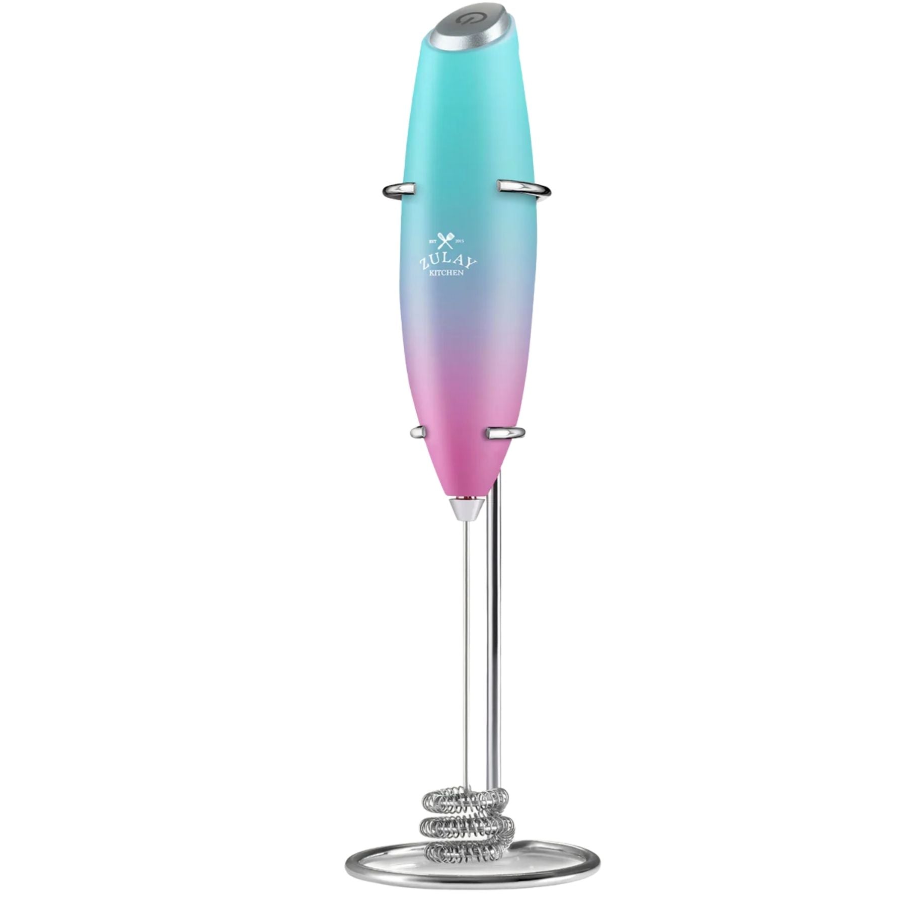 Tornado Triple Whisk Milk Frother with Stand & 4 Batteries - Bubblegum by Zulay Kitchen