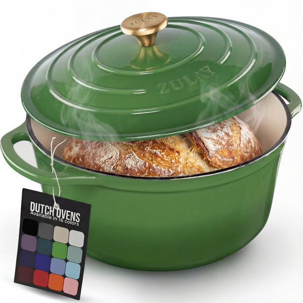 5, 6.4, 7.7 Quart Cast Iron Dutch Oven - Green by Zulay Kitchen