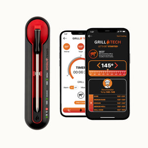 Grill Tech Meat Thermometor and App on white background