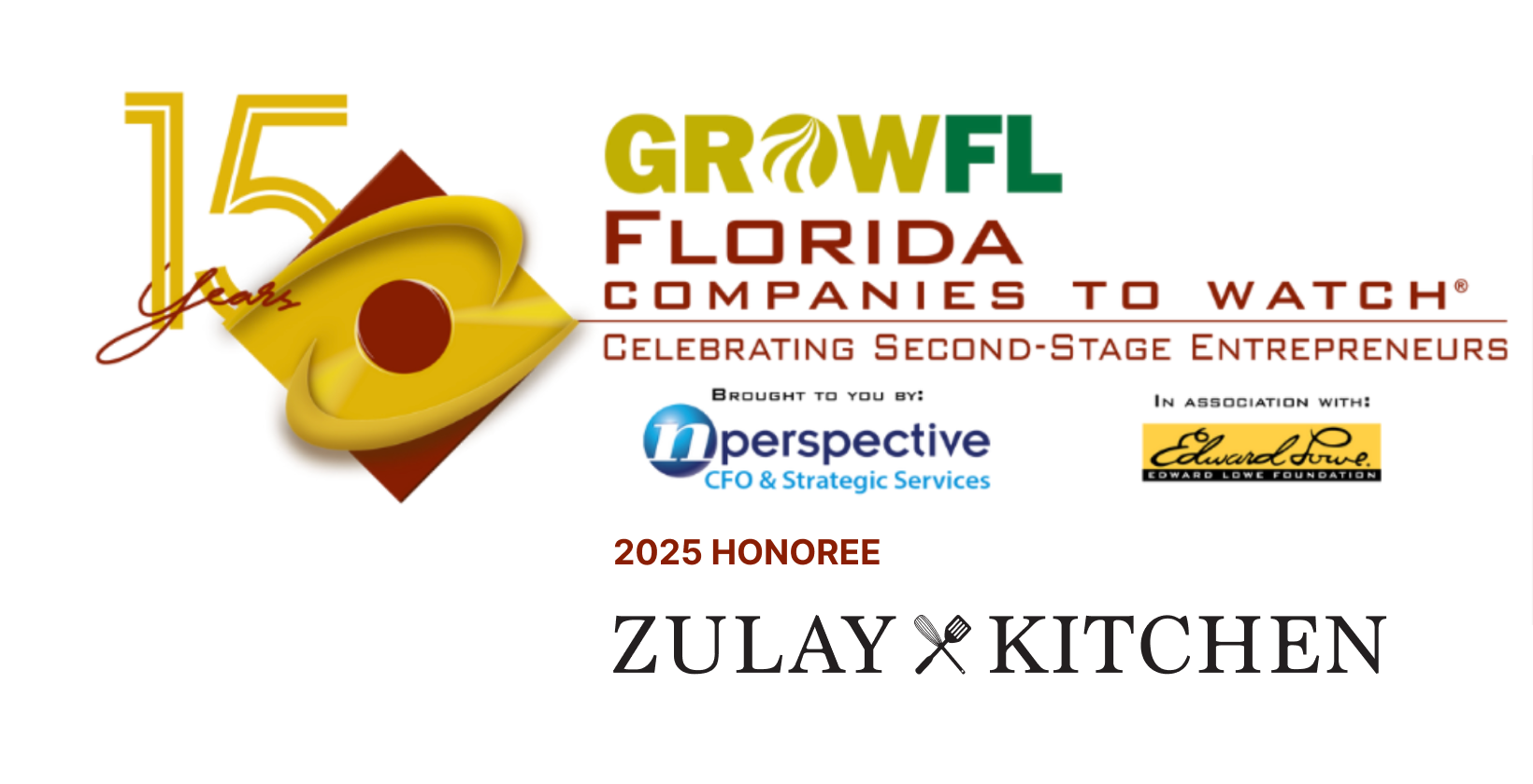 Promotional graphic for GrowFL Florida Companies to Watch, featuring Zulay Kitchen as a 2025 honoree.