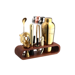 10-Piece Bartender Kit with Oval Dark Brown Bamboo Stand – Gold by Zulay Kitchen