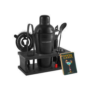 8-Piece Matte Black Bartender Kit with Black Wood Stand