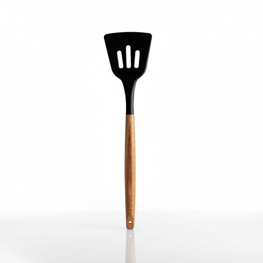 Black Slotted Turner Silicone-Utensils-Set-5-Piece-with-Acacia-Wood-Handles-Zulay-Kitchen