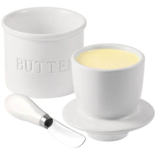 Zulay Kitchen Ceramic Butter Crock with Knife and Lid - White Marble
